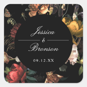 Dark Moody Romantic Floral Dutch Painterly Wedding Square Sticker