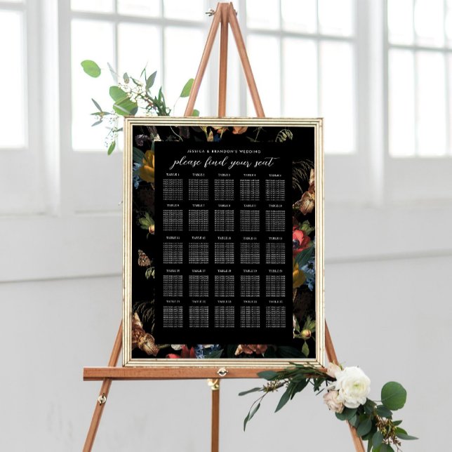 Dark Moody Romantic Floral Dutch Wedding Seating Poster (Creator Uploaded)