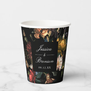 Dark Moody Romantic Floral Dutch Wedding Shower Paper Cups