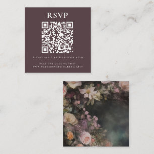 Dark Moody Romantic Floral QR Code Wedding Online Enclosure Card