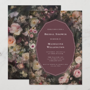 Dark Moody Romantic Floral Wedding Bridal Shower Invitation