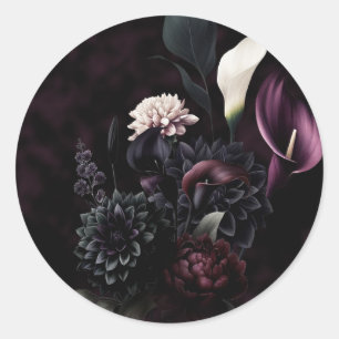 Dark Moody Romantic Floral Wedding Classic Round Sticker