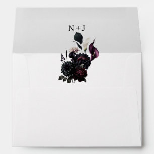 Dark Moody Romantic Floral Wedding Envelope