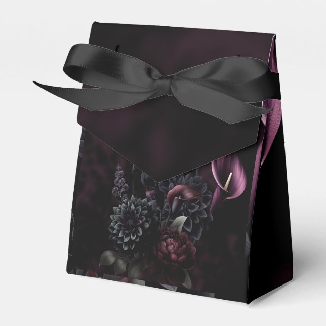 Dark Moody Romantic Floral Wedding Favour Favour Box (Front Side)