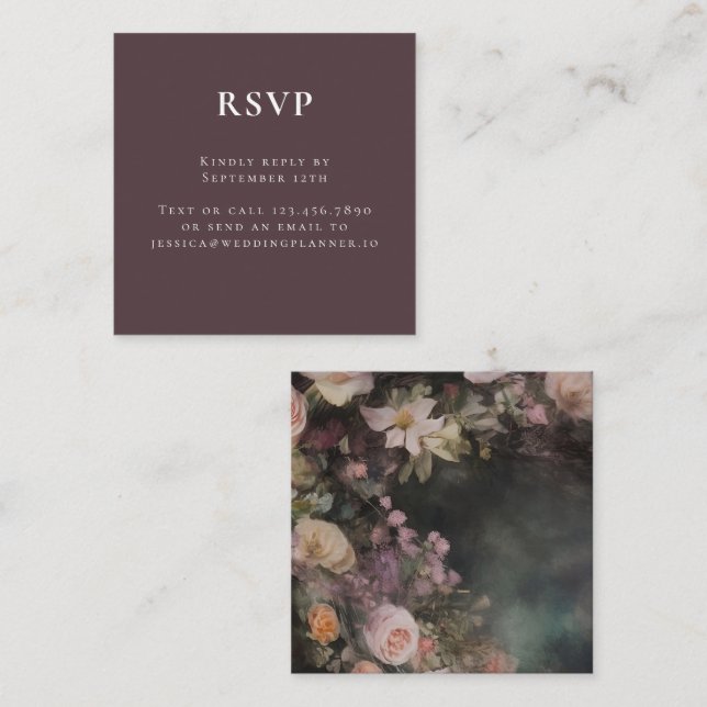 Dark Moody Romantic Floral Wedding RSVP Enclosure Card (Front/Back)
