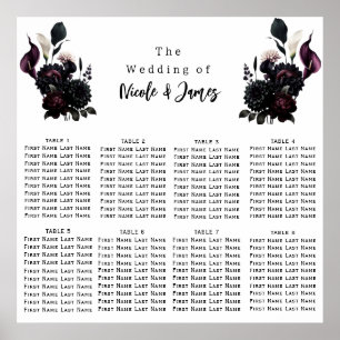 Dark Moody Romantic Floral Wedding Seating Chart