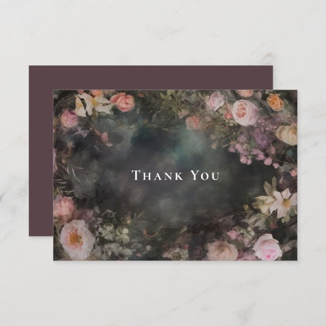 Dark Moody Romantic Floral Wedding Thank You (Front/Back)