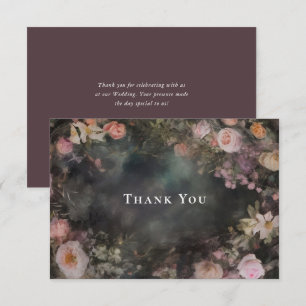 Dark Moody Romantic Floral Wedding Thank You Card