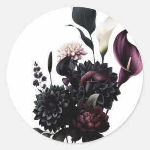 Dark Moody Romantic Floral White Wedding Classic Round Sticker