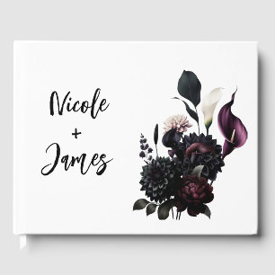Dark Moody Romantic Floral White Wedding Guest Book