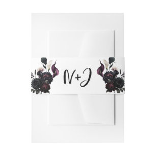 Dark Moody Romantic Floral White Wedding Invitation Belly Band