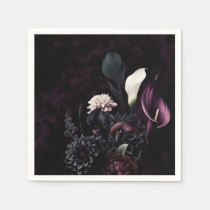 Dark Moody Romantic Floral White Wedding Napkin
