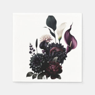 Dark Moody Romantic Floral White Wedding Napkin