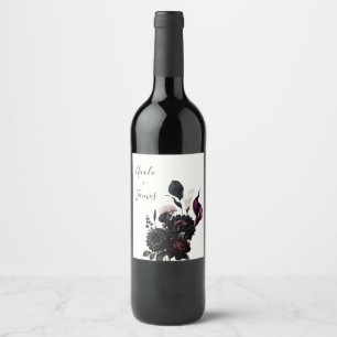 Dark Moody Romantic Floral White Wedding Wine Label