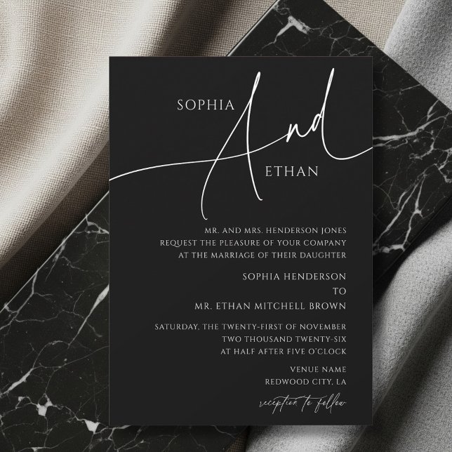 Dark Moody Romantic Formal Wedding Black Invitation (Creator Uploaded)