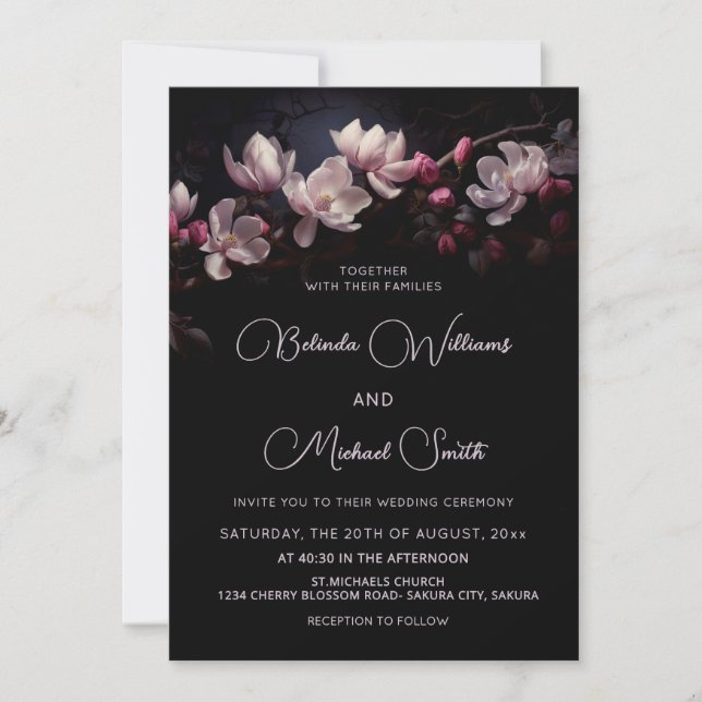 Dark  Moody Romantic Magnolia Flowers Invitation (Front)
