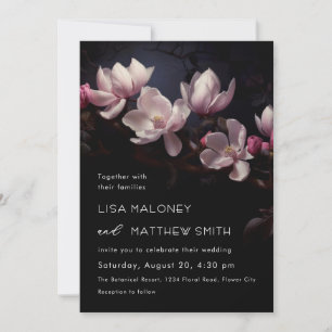 Dark  Moody Romantic Magnolia Flowers Invitation
