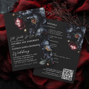 Dark Moody Romantic Peony Gothic Wedding QR Code Invitation