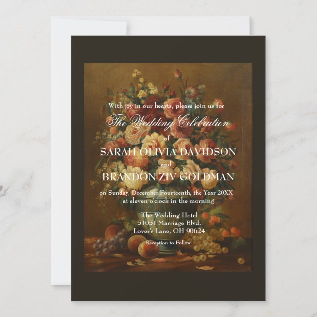 Dark Moody Romantic Roses Antique Tole Wedding Inv Invitation (Front)