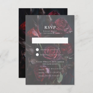 Dark Moody Romantic Roses Wedding Meal Choice RSVP Card