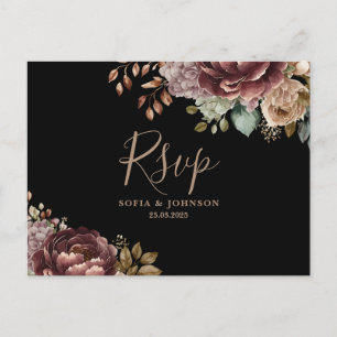 Dark Moody Rose Fall Winter Floral Wedding Rsvp Invitation Postcard