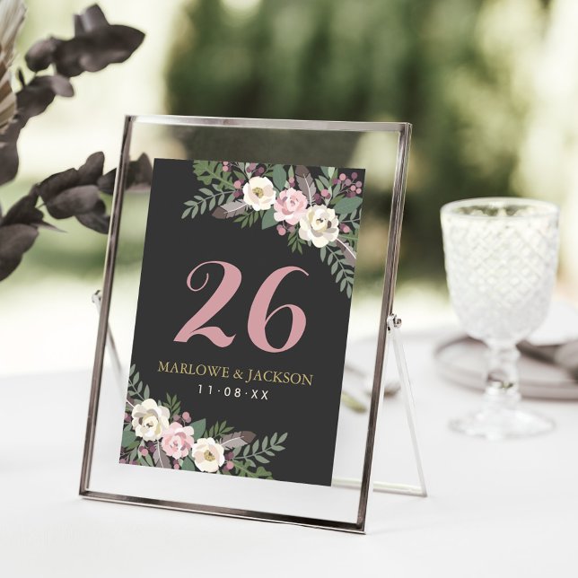 Dark Moody Rose Floral Table Number Card (Creator Uploaded)