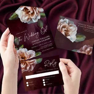 Dark + Moody Rustic Floral Wedding All In One Invitation