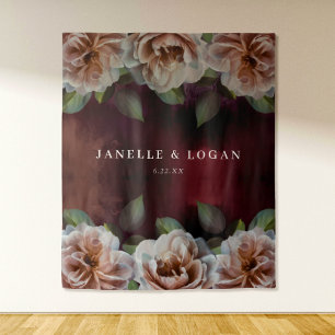 Dark + Moody Rustic Floral Wedding Backdrop Tapestry