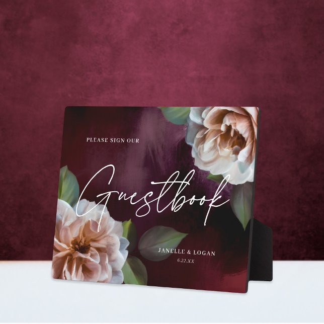 Dark + Moody Rustic Floral Wedding Guestbook Sign Plaque (Creator Uploaded)