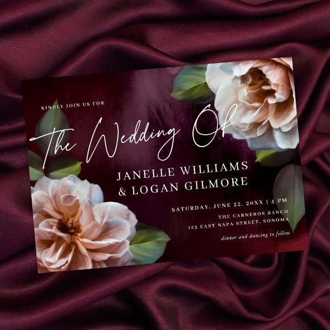 Dark + Moody Rustic Floral Wedding Invitation (Creator Uploaded)
