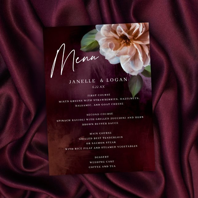 Dark + Moody Rustic Floral Wedding Menu Card (Creator Uploaded)