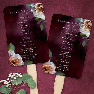 Dark + Moody Rustic Floral Wedding Program  Hand Fan