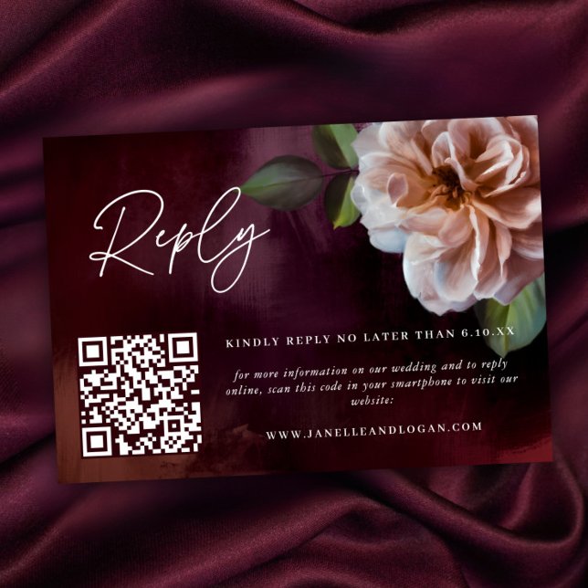 Dark + Moody Rustic Floral Wedding QR Reply Card (Creator Uploaded)