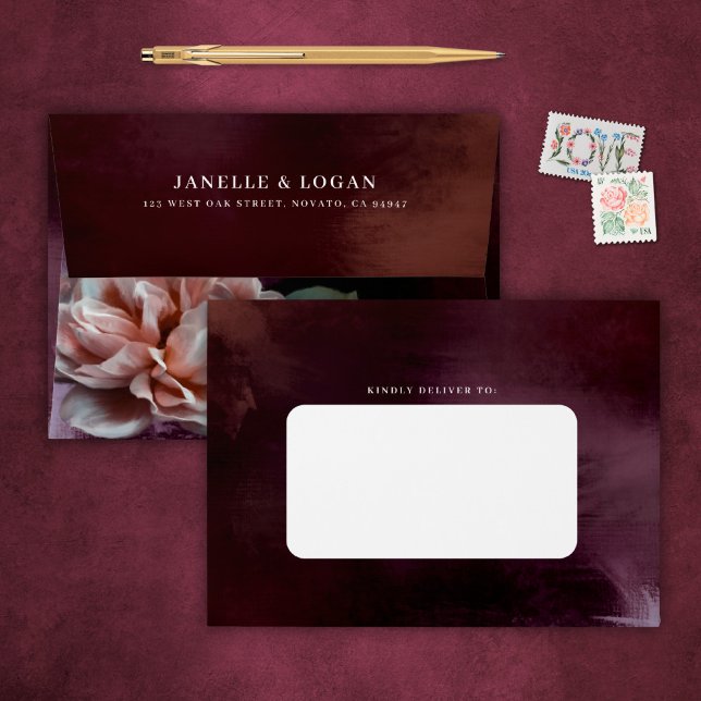 Dark + Moody Rustic Floral Wedding Return Address Envelope (Creator Uploaded)