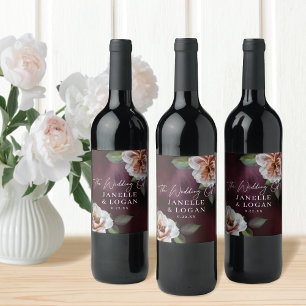 Dark + Moody Rustic Floral Wedding Wine Label