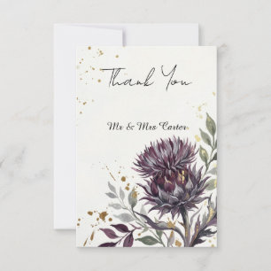 Dark Moody Scottish Thistle Gold Scottish Wedding Thank You Card