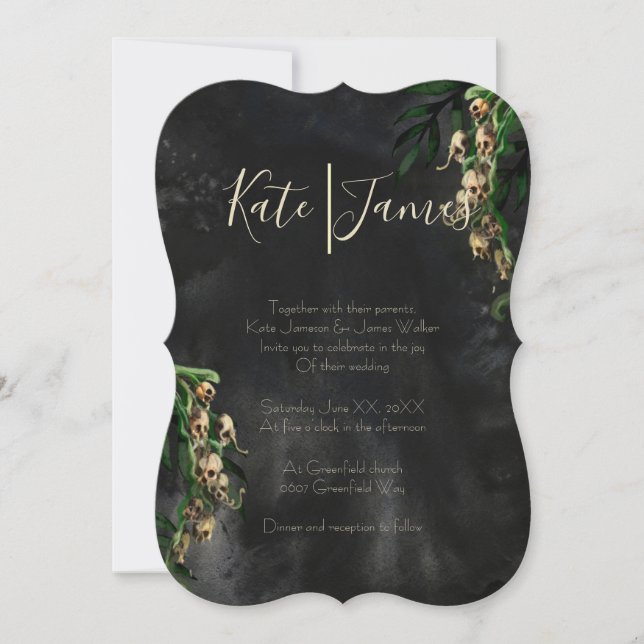 Dark & Moody Snapdragon skulls wedding Invitation (Front)