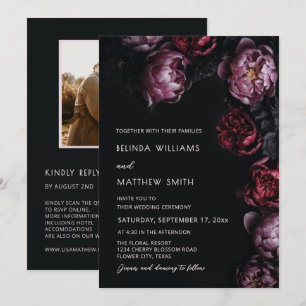 Dark Moody Textured Flowers Wedding Invitation