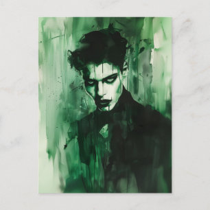 Dark Moody Vampire Man Black Green Abstract Art Postcard
