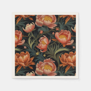 Dark & Moody Vibrant Orange Peony Flowers Napkin