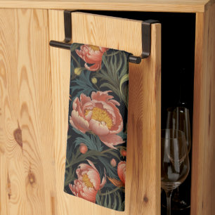 Dark & Moody Vibrant Orange Peony Flowers Tea Towel