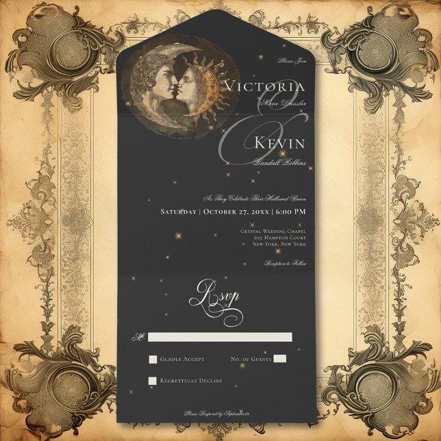 Dark Moody Victorian Kissing Moon & Sun No Dinner All In One Invitation (Dark Moody Victorian Kissing Moon & Sun No Dinner All In One Invitation)