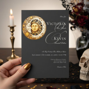 Dark Moody Victorian Moon & Sun Wedding Invitation