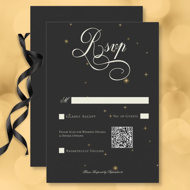 Dark Moody Victorian Stars Wedding QR Code RSVP Card (Dark Moody Victorian Stars Wedding QR Code RSVP Card)