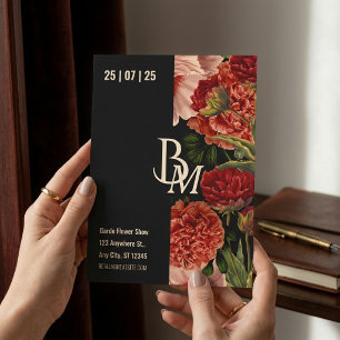 Dark Moody Vintage Botanical Monogram Wedding Invitation