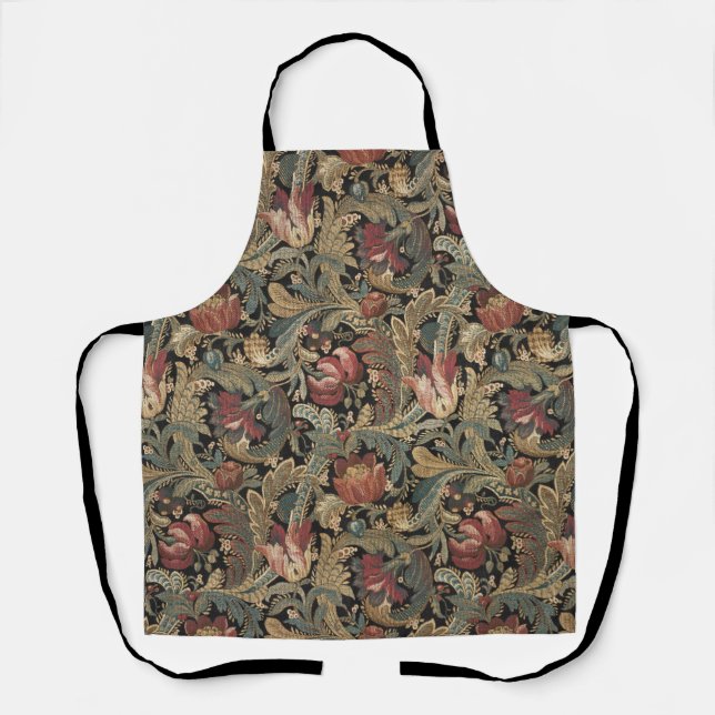 Dark Moody Vintage Floral Botanical Pattern Apron (Front)