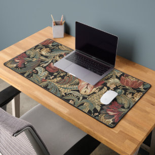 Dark Moody Vintage Floral Botanical Pattern Desk Mat