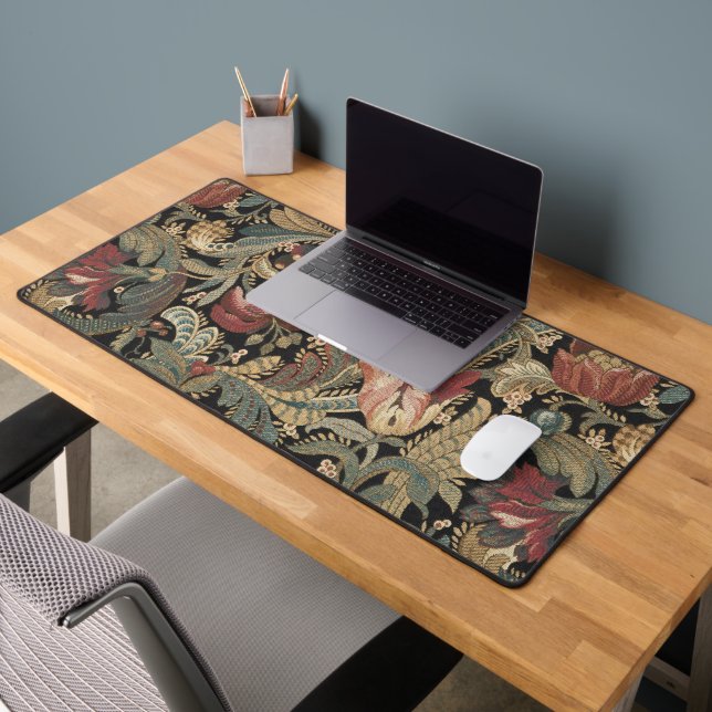 Dark Moody Vintage Floral Botanical Pattern Desk Mat (Office 2)