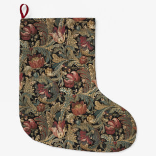 Dark Moody Vintage Floral Botanical Pattern Large Christmas Stocking
