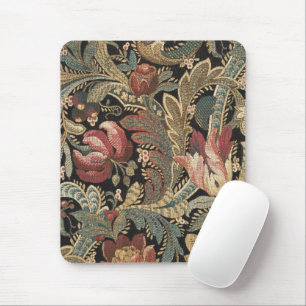 Dark Moody Vintage Floral Botanical Pattern Mouse Mat